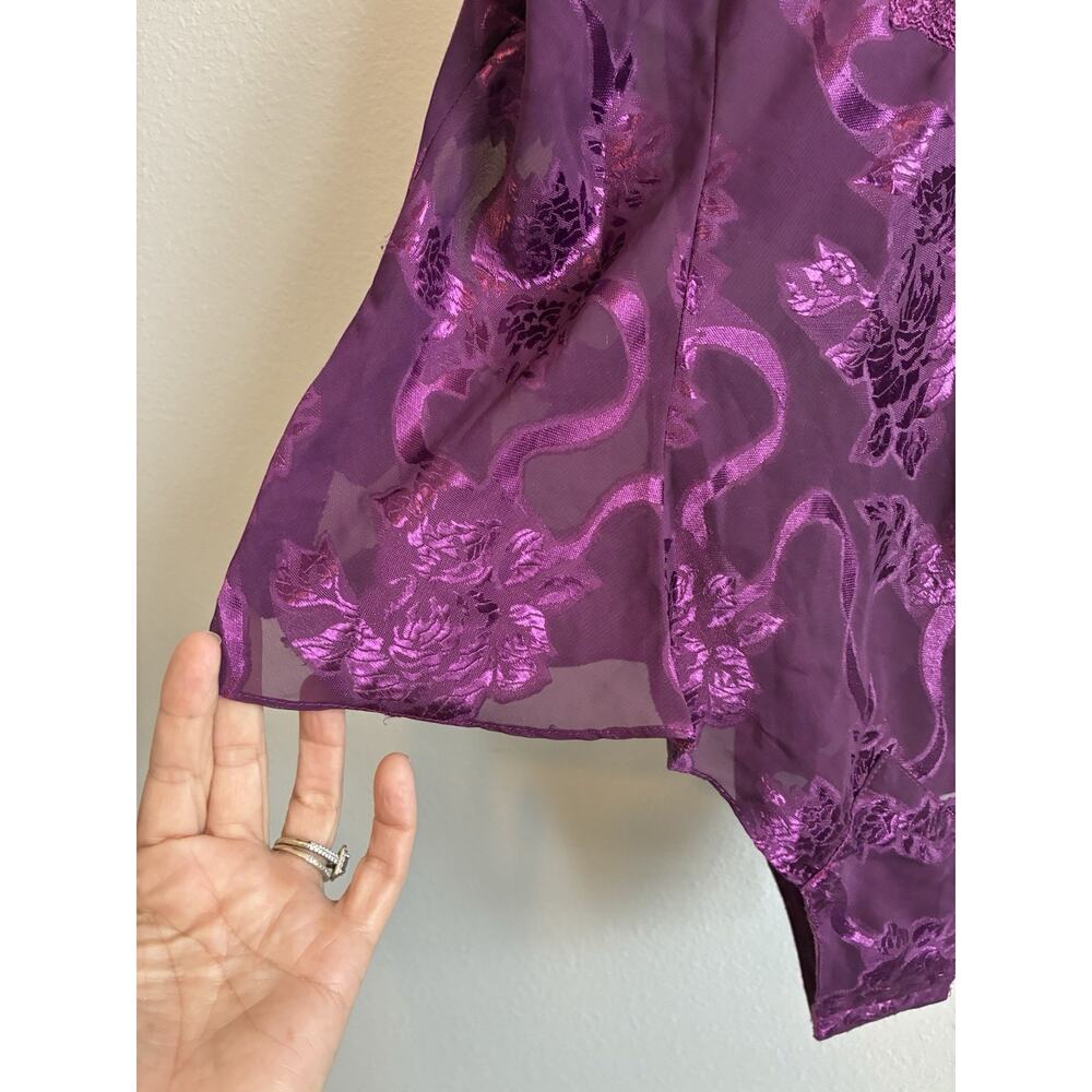 VTG Victoria’s Secret Gold Label Purple Sheer Floral Burnout Teddy Bodysuit S - Picture 6 of 16
